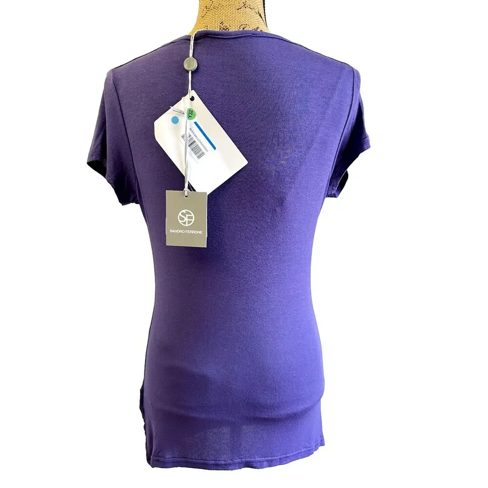 New SANDRO FERRONE Womens Purple Cowl Neck Tee-Shirt Soft Top Sz M Made in Italy - Picture 5 of 10